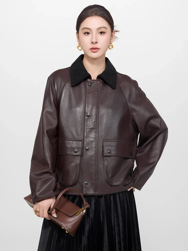 Genuine Leather Cargo Jackets for Women Simple Plaid Liner Design Loose Solid Soft Real Sheepskin Coat jaqueta de couro feminina
Genuine Leather Cargo Jackets for Women Simple Plaid Liner Design Loose Solid Soft Real Sheepskin Coat jaqueta de couro feminina