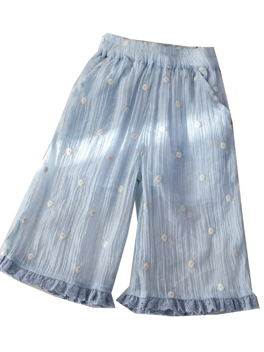 Girls Summer Casual Pants Korean Sle Embroidered Floral Wide Leg Breathable Lace Trim Long Trousers Baby Summer Outfit
Girls Summer Casual Pants Korean Sle Embroidered Floral Wide Leg Breathable Lace Trim Long Trousers Baby Summer Outfit