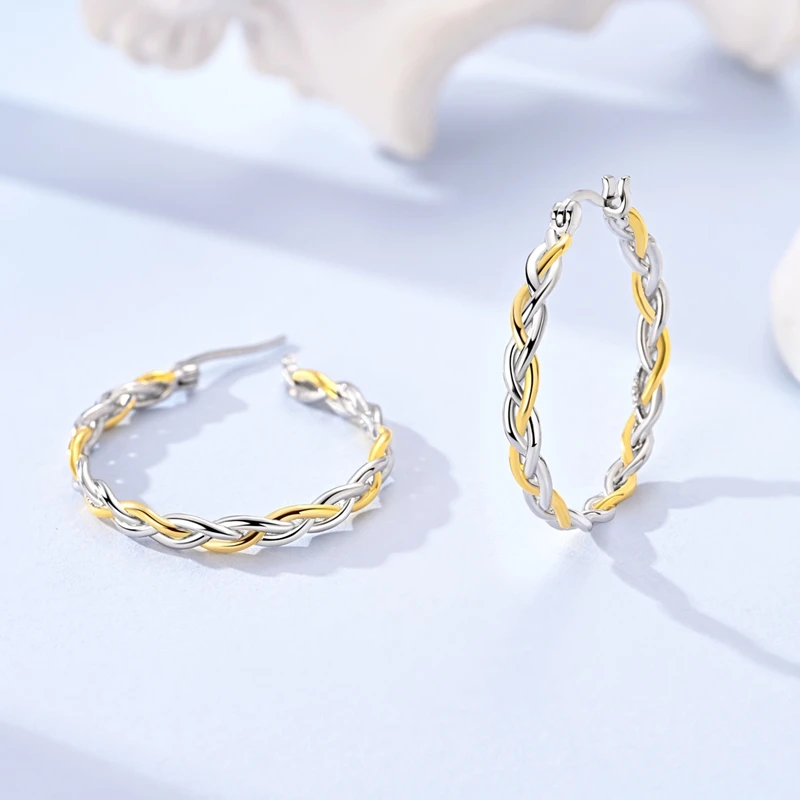 925 Sterling Silver Braided Twist Hoop Earrings Two Tone Earrings Party Engagement Birthday Jewelry Exquisite Gift for Women
925 Sterling Silver Braided Twist Hoop Earrings Two Tone Earrings Party Engagement Birthday Jewelry Exquisite Gift for Women