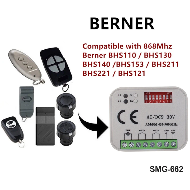 RX-MULTI Universal Garage Door Remote Control Receiver 2CH 9V-30V For BERNER BHS110 BHS121 BHS130 BHS140 BHS153 BHS211 BHS22
RX-MULTI Universal Garage Door Remote Control Receiver 2CH 9V-30V For BERNER BHS110 BHS121 BHS130 BHS140 BHS153 BHS211 BHS22