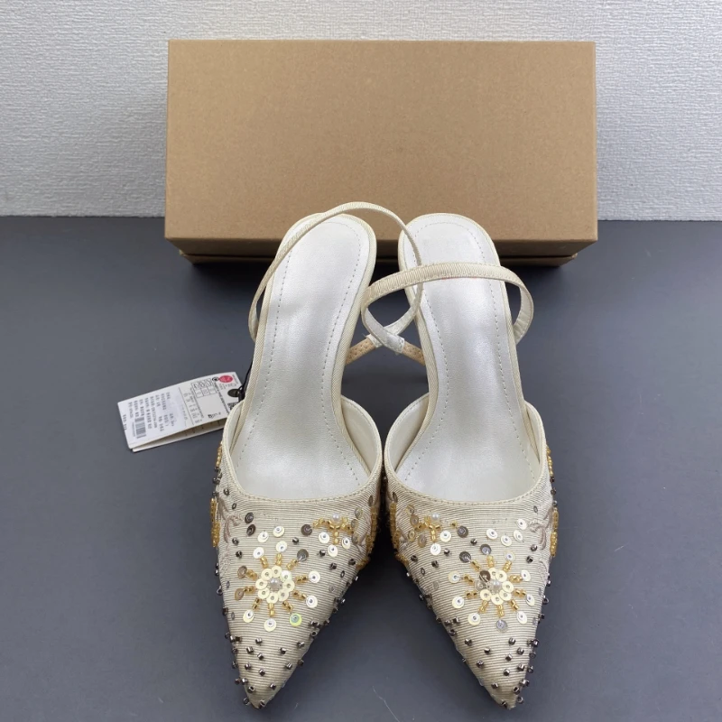 Women's Beaded Embroidered Slingback Heels New Back Strap Woman Sandals Pointed Toe Heel Pumps Backless Stiletto Party Shoes
Women's Beaded Embroidered Slingback Heels New Back Strap Woman Sandals Pointed Toe Heel Pumps Backless Stiletto Party Shoes