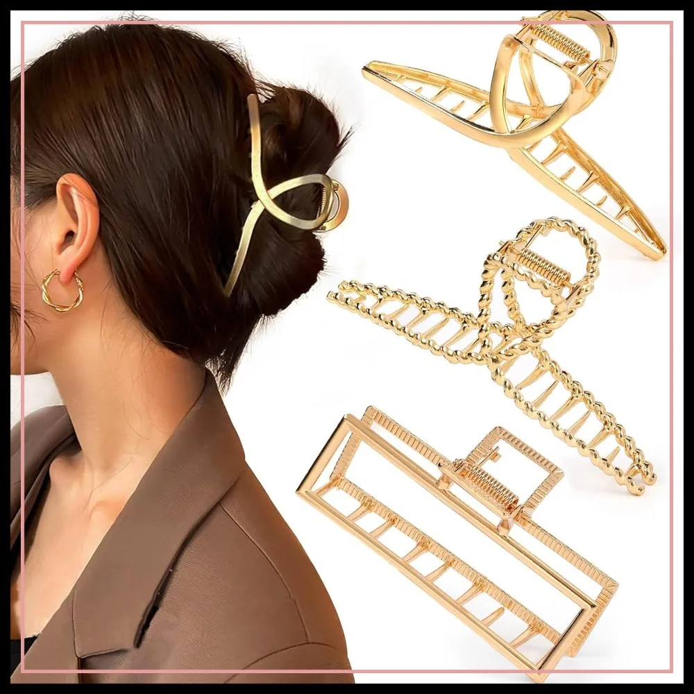 3 PCS Large Metal Claw Clips for Thick Heavy Hair, Strong Hold Non-Slip Hair Barrette for Long Hair, Styling Accessories for Women
3 PCS Large Metal Claw Clips for Thick Heavy Hair, Strong Hold Non-Slip Hair Barrette for Long Hair, Styling Accessories for Women