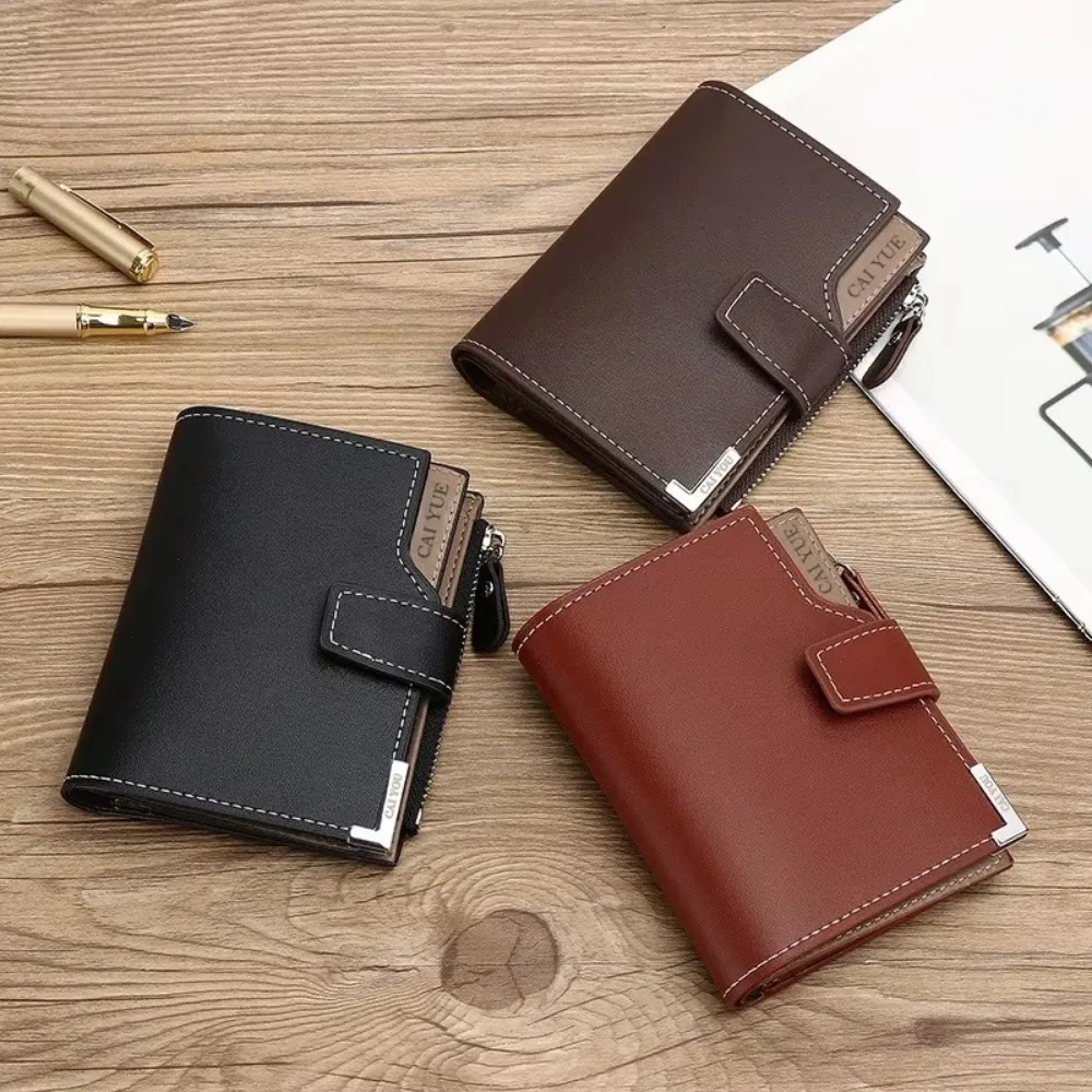 Luxury Short Men Tri- Fold Wallets PU Leather with Zipper Coin Purse Buckle Multifunctional Photo Card Holder Male Clutch
Luxury Short Men Tri- Fold Wallets PU Leather with Zipper Coin Purse Buckle Multifunctional Photo Card Holder Male Clutch
