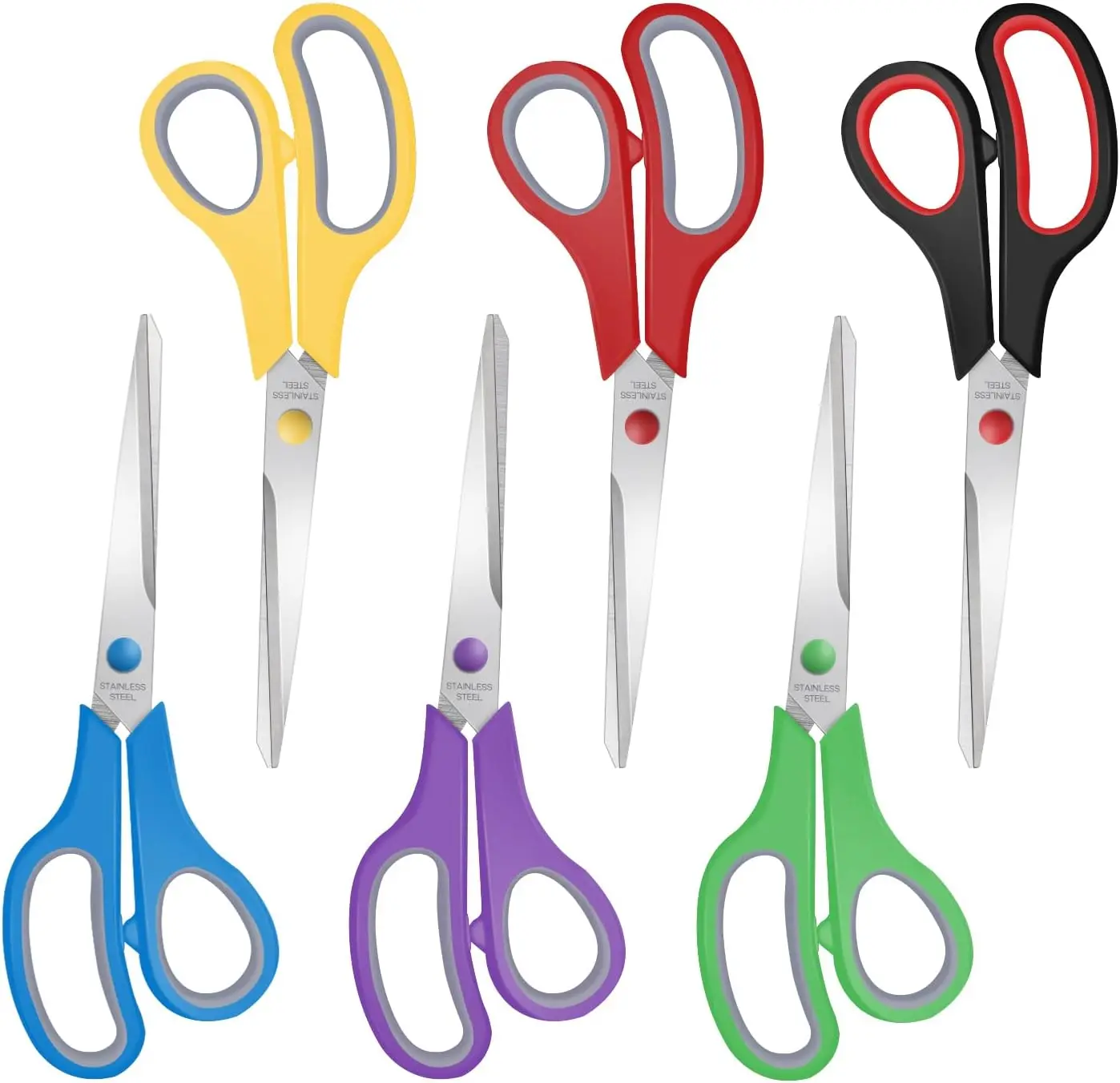 6-Pack 8" Heavy Duty Stainless Steel Scissors, Multipurpose Sharp Shears for Home Office Student Supplies in 6 Colors
6-Pack 8" Heavy Duty Stainless Steel Scissors, Multipurpose Sharp Shears for Home Office Student Supplies in 6 Colors
