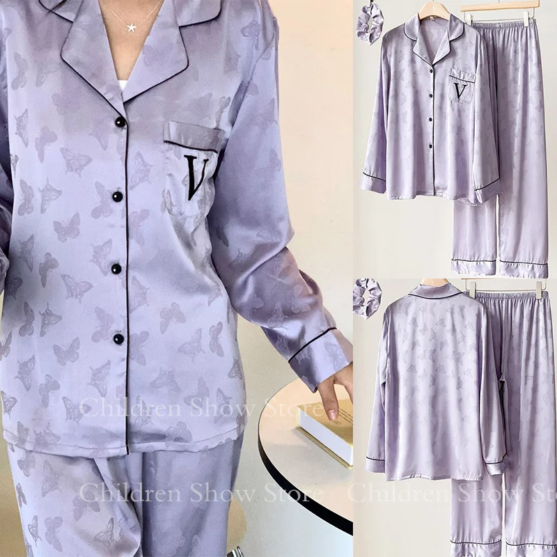 Women Pajamas Set Luxury Butterfly Print Pjs 2Pcs Loungewear Ice Silk Home Clothes Loose Nightwear Lady Casual Sleepweawr
Women Pajamas Set Luxury Butterfly Print Pjs 2Pcs Loungewear Ice Silk Home Clothes Loose Nightwear Lady Casual Sleepweawr