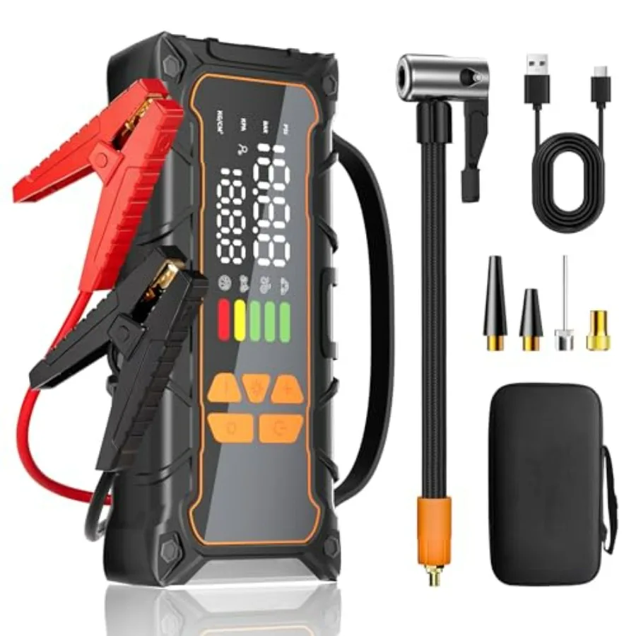 Portable Battery Jumper Starter with Air Compressor 4000A 12V 7.0L Gas 6.0L Diesel 160PSI Tire Inflator 10000mAh Jump Box Car B
Portable Battery Jumper Starter with Air Compressor 4000A 12V 7.0L Gas 6.0L Diesel 160PSI Tire Inflator 10000mAh Jump Box Car B