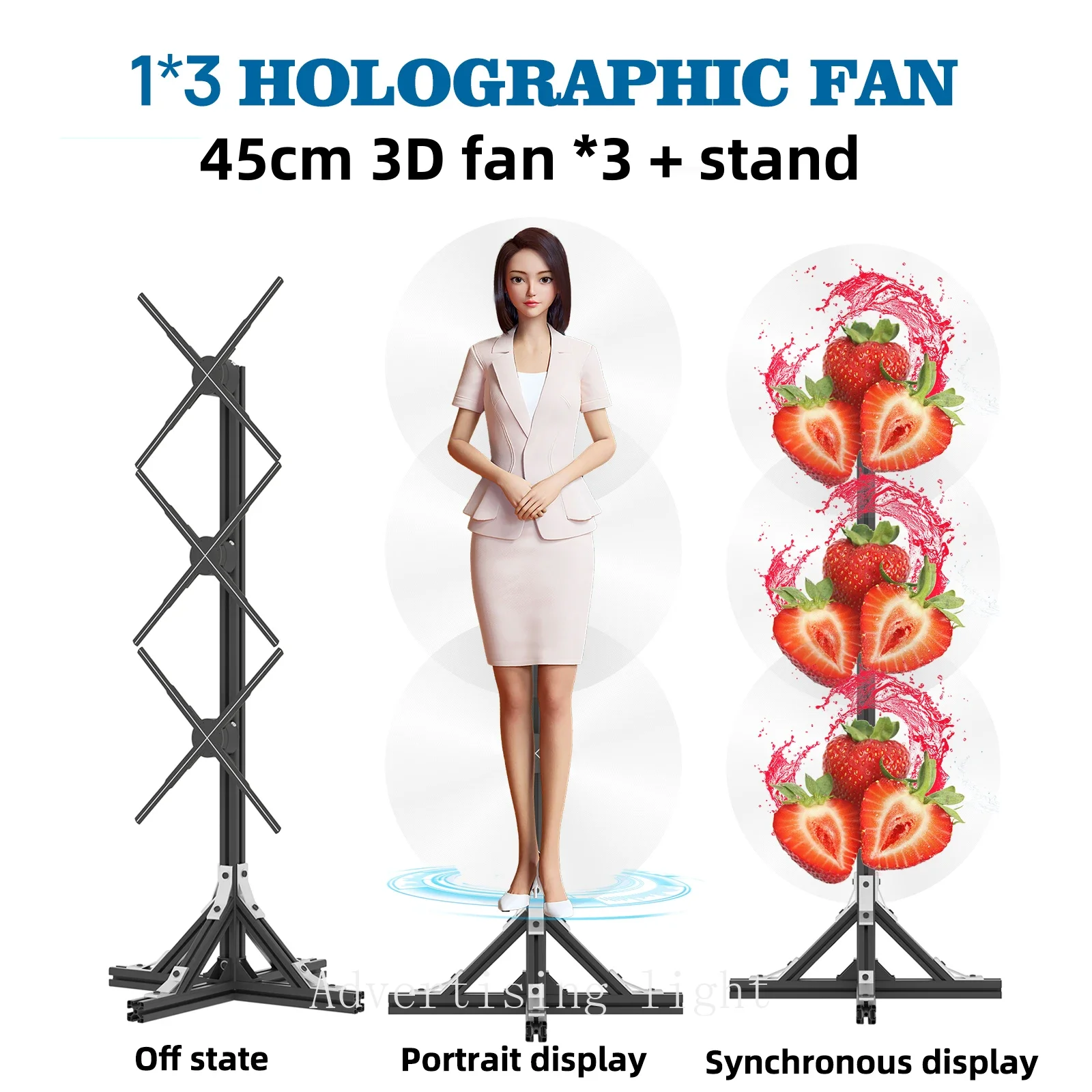 1*3 /1*4 3D Hologram Projector Fan Advertising Display Stand Led Sign Holographic Lamp Player 3D Fan Stand Support Splicing
1*3 /1*4 3D Hologram Projector Fan Advertising Display Stand Led Sign Holographic Lamp Player 3D Fan Stand Support Splicing