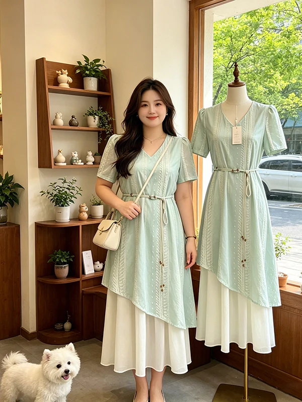 Bohemian Style plus Size Dress Beautiful Summer Vacation Long Skirt Slimming Effect Hidden Meat High Waist Short Sleeve V Neck
Bohemian Style plus Size Dress Beautiful Summer Vacation Long Skirt Slimming Effect Hidden Meat High Waist Short Sleeve V Neck