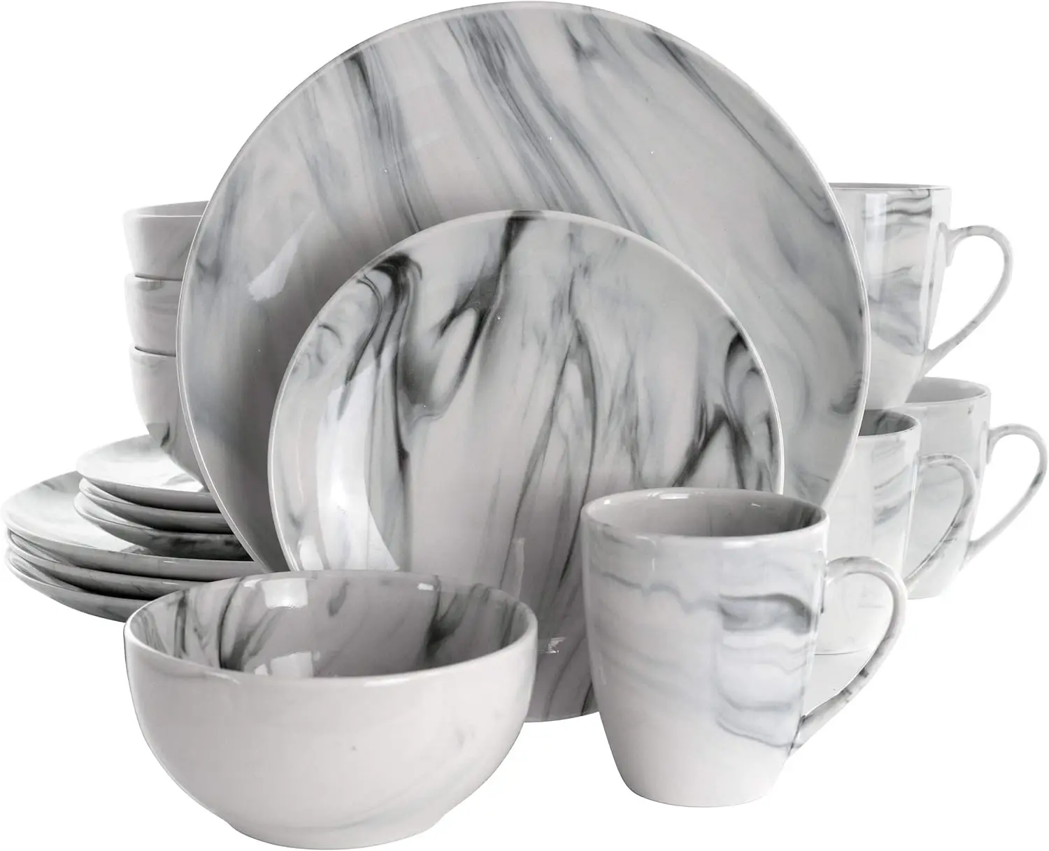 16-Piece Stoneware Dinnerware Set in Black and White Marble Pattern, Dishwasher & Microwave Safe
16-Piece Stoneware Dinnerware Set in Black and White Marble Pattern, Dishwasher & Microwave Safe
