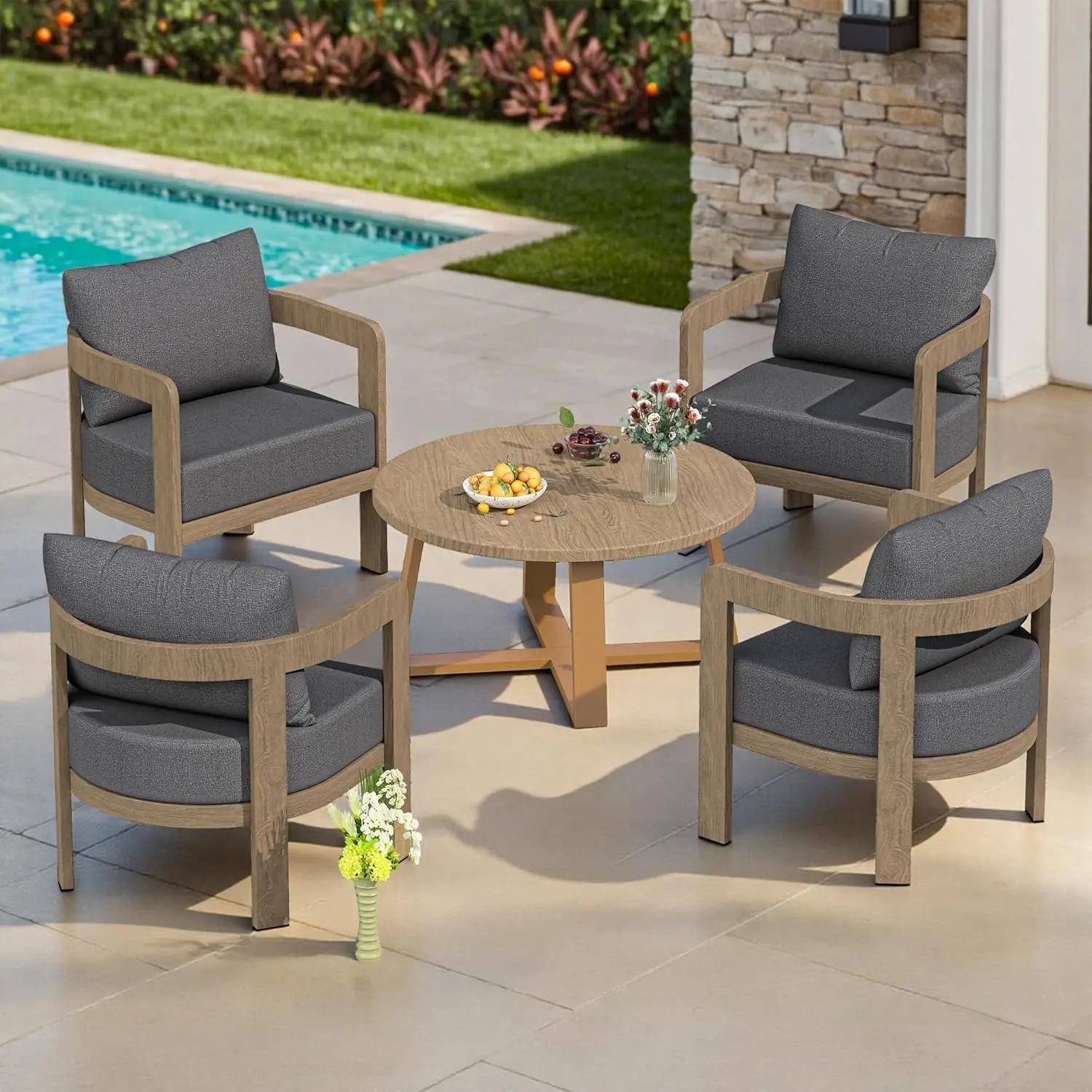 Outdoor Patio Furniture Set, 5 Pieces Modern Metal Patio Conversation Set with 6" Thick Cushions, Outdoor Lounge, Customized
Outdoor Patio Furniture Set, 5 Pieces Modern Metal Patio Conversation Set with 6" Thick Cushions, Outdoor Lounge, Customized