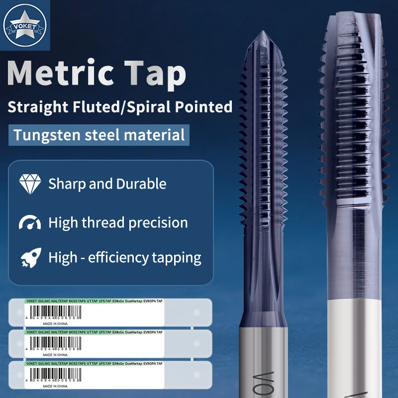 VOKET Carbide Tungsten Steel JIS Standard With TICN Spiral Pointed Tap M2 M3 M4 M5 M6 M8 Machine Thread Taps For HRC 55° - 62°
VOKET Carbide Tungsten Steel JIS Standard With TICN Spiral Pointed Tap M2 M3 M4 M5 M6 M8 Machine Thread Taps For HRC 55° - 62°