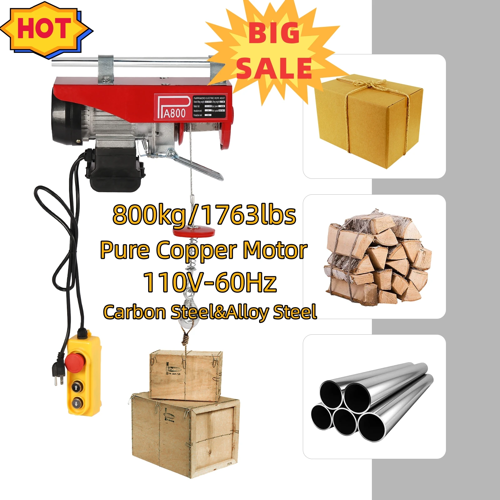 1763lbs 110V Electric Hoist Winch Crane Ceiling Garage Pulley with 6FT Remote Control Single/Double Slings
1763lbs 110V Electric Hoist Winch Crane Ceiling Garage Pulley with 6FT Remote Control Single/Double Slings