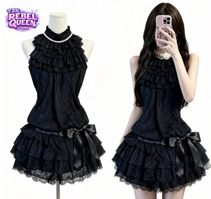 Summer Vintage Coquette Chiffon 2 Piece Set Women Slim Halter Tops + High Waist Ruffle Bow Black Mini Skirt Elegant Party Outfit
Summer Vintage Coquette Chiffon 2 Piece Set Women Slim Halter Tops + High Waist Ruffle Bow Black Mini Skirt Elegant Party Outfit