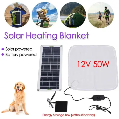 12V 50W Solar Panel Powered Electric Heating Blanket Winter Cat Dog Warmer Outdoor Indoor Battery Powered Pet Heater