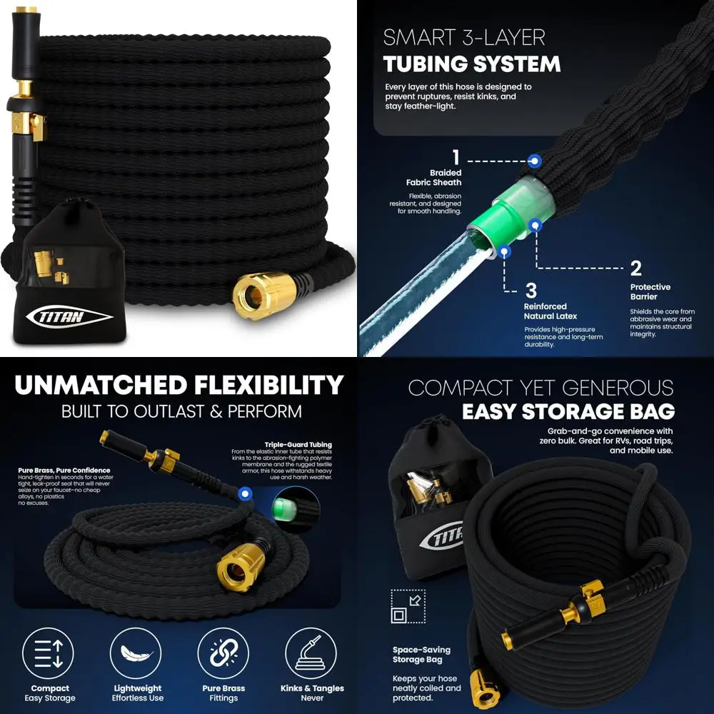 Ultra Lightweight 65FT Heavy Duty Garden Hose with Brass Fittings and Jet Nozzle - Kink-Free, Non-Expanding, Flexible Water Hose
Ultra Lightweight 65FT Heavy Duty Garden Hose with Brass Fittings and Jet Nozzle - Kink-Free, Non-Expanding, Flexible Water Hose