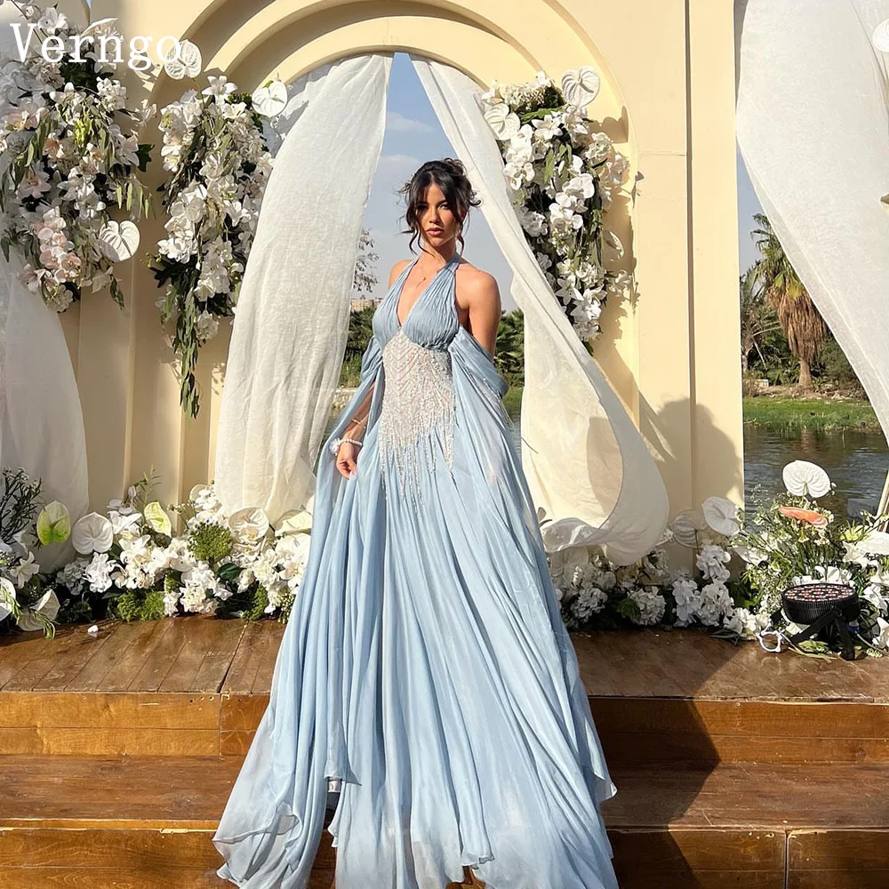 Verngo Blue Chiffon Evening Dress Halter A Line Formal Occasion Dresses Elegant Prom Party Gowns Customized
Verngo Blue Chiffon Evening Dress Halter A Line Formal Occasion Dresses Elegant Prom Party Gowns Customized