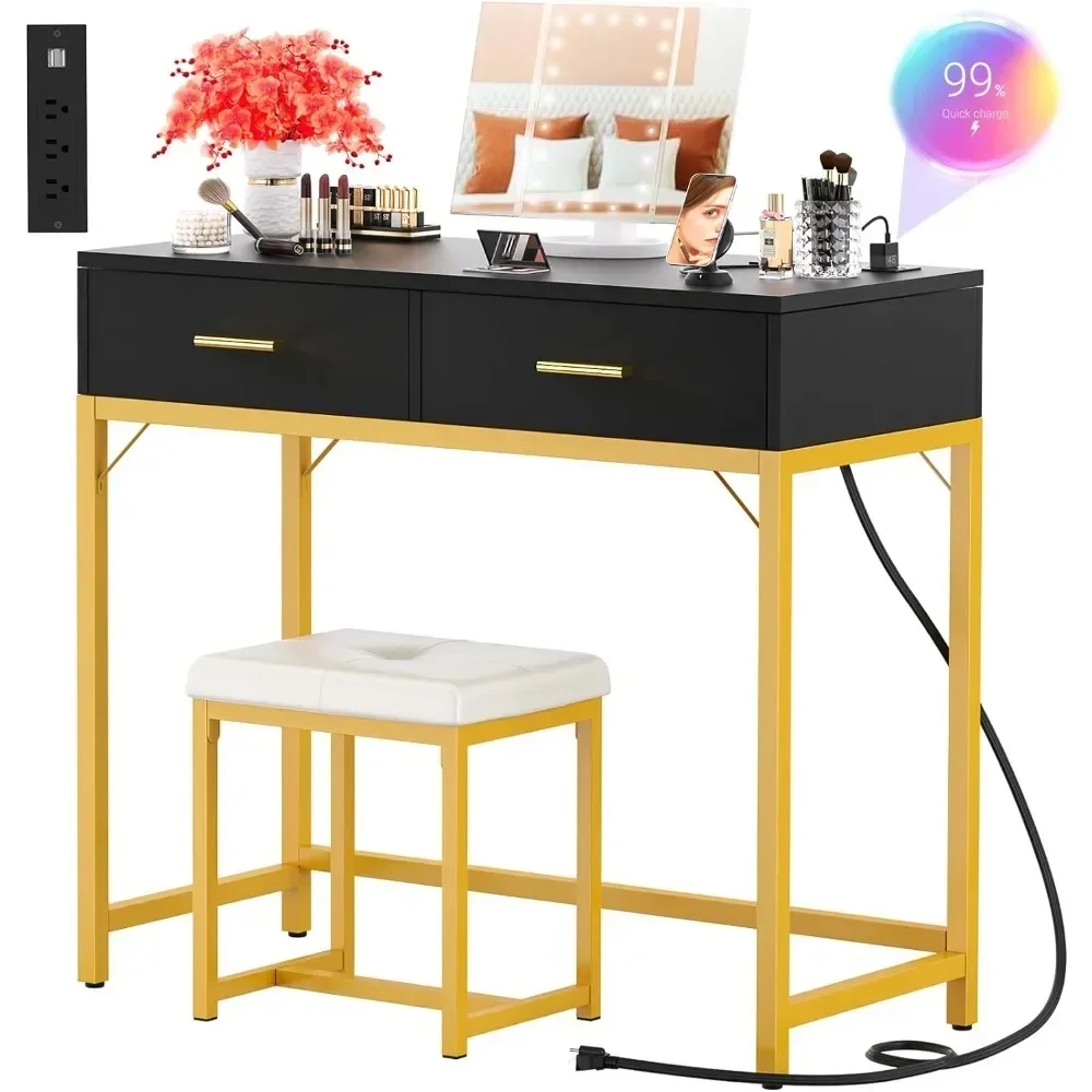 #For Vanity Desk with Charging Station, Black Makeup Vanity with Lighted Mirror, Tri-Fold, Small Vanity Set with Drawers&
#For Vanity Desk with Charging Station, Black Makeup Vanity with Lighted Mirror, Tri-Fold, Small Vanity Set with Drawers&