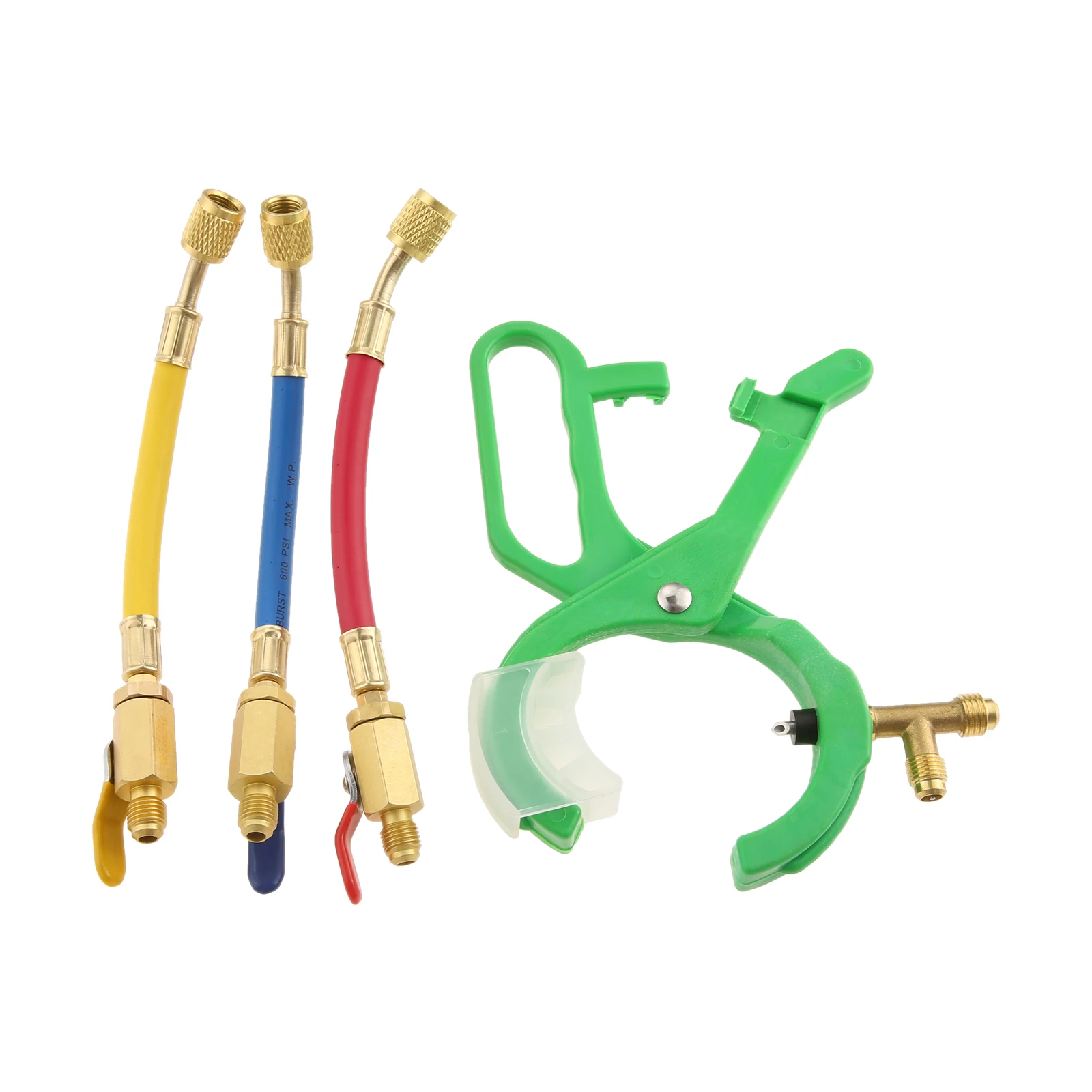 R134A R410A R22 R12 AC Refrigerant Manifold Charging Hoses Set,3-in-1 Can Tap Valve with 7" HVAC Ball Valve Hose 1/4" SAE Thread
R134A R410A R22 R12 AC Refrigerant Manifold Charging Hoses Set,3-in-1 Can Tap Valve with 7" HVAC Ball Valve Hose 1/4" SAE Thread
