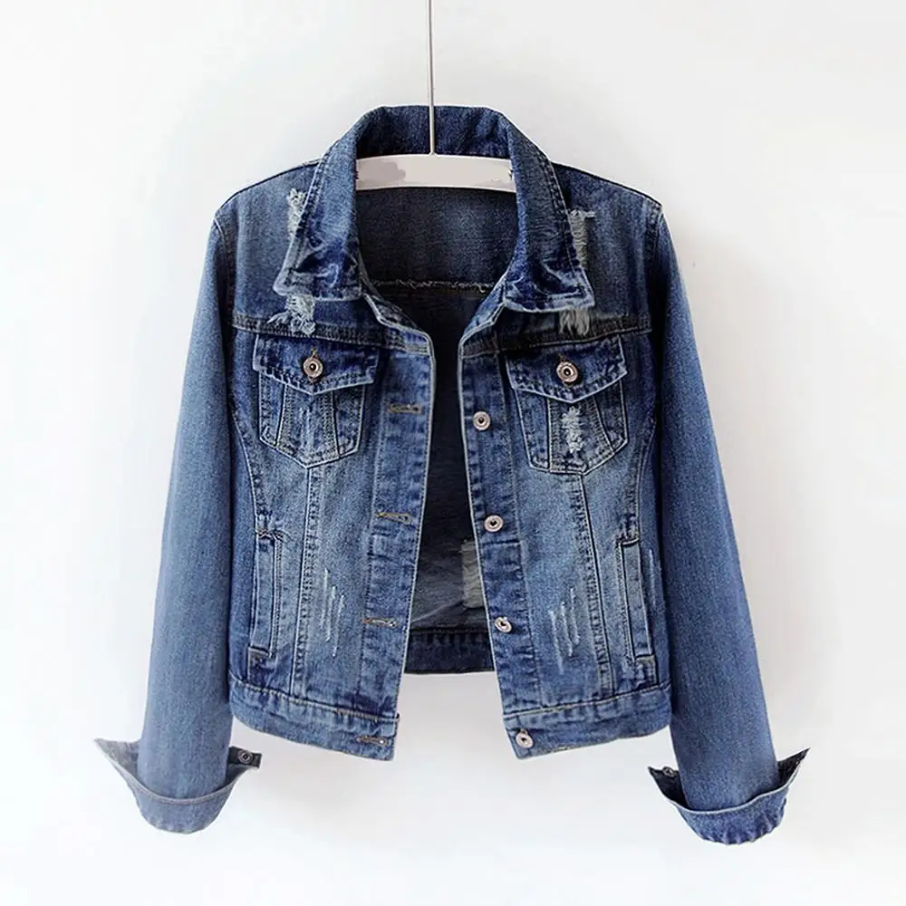 Spring New Hole Denim Coat Turn-Down Collar Pocket Buttom Slim Short Solid Blue Female Casual Outwear Coat Tops
Spring New Hole Denim Coat Turn-Down Collar Pocket Buttom Slim Short Solid Blue Female Casual Outwear Coat Tops