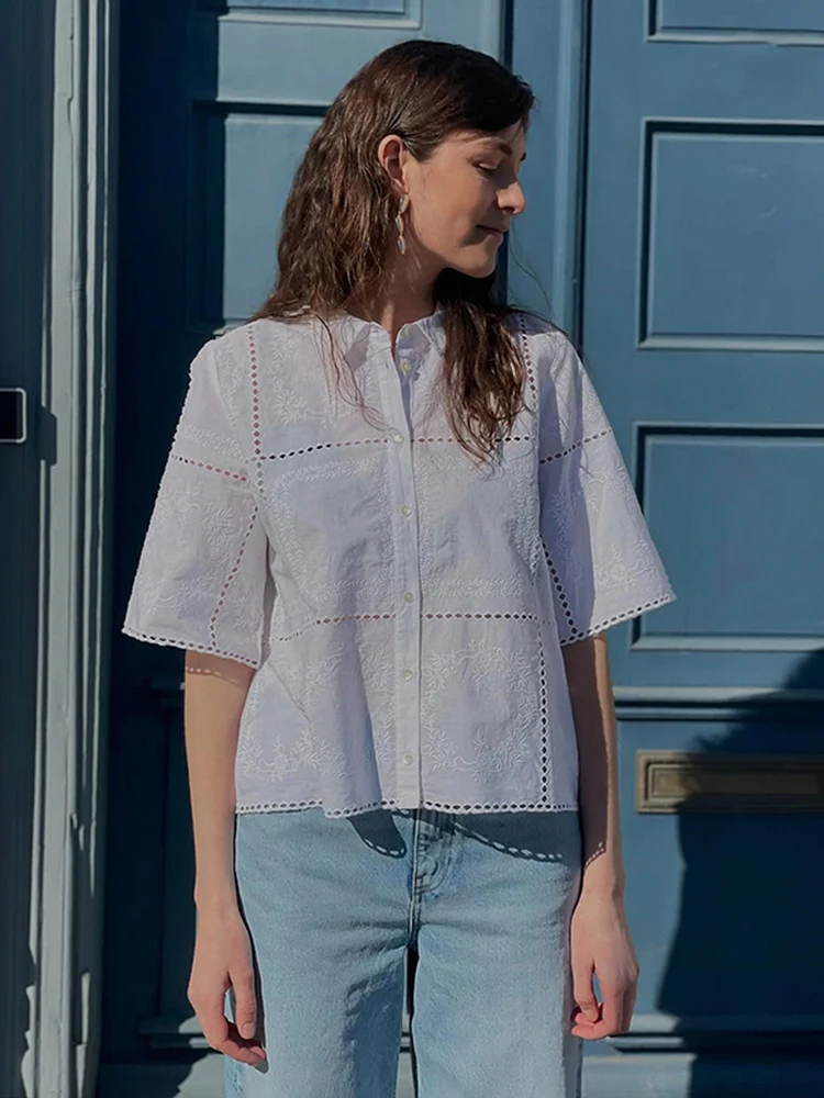 Nordic Design Summer Fashion Embroidered Hollow out 3D Short Sleeve Collar Shirt Women's Cotton Casual Style Regular Fit
Nordic Design Summer Fashion Embroidered Hollow out 3D Short Sleeve Collar Shirt Women's Cotton Casual Style Regular Fit