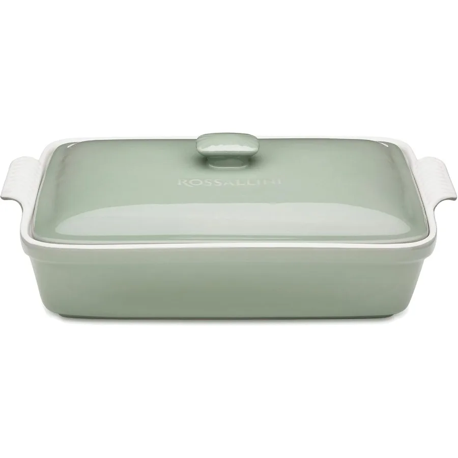 Набор форм для запекания из керамики с крышкой, прямоугольная посуда с крышкой, очень большая площадью 4,23 литра, 13–9 дюймов, Verde Salv