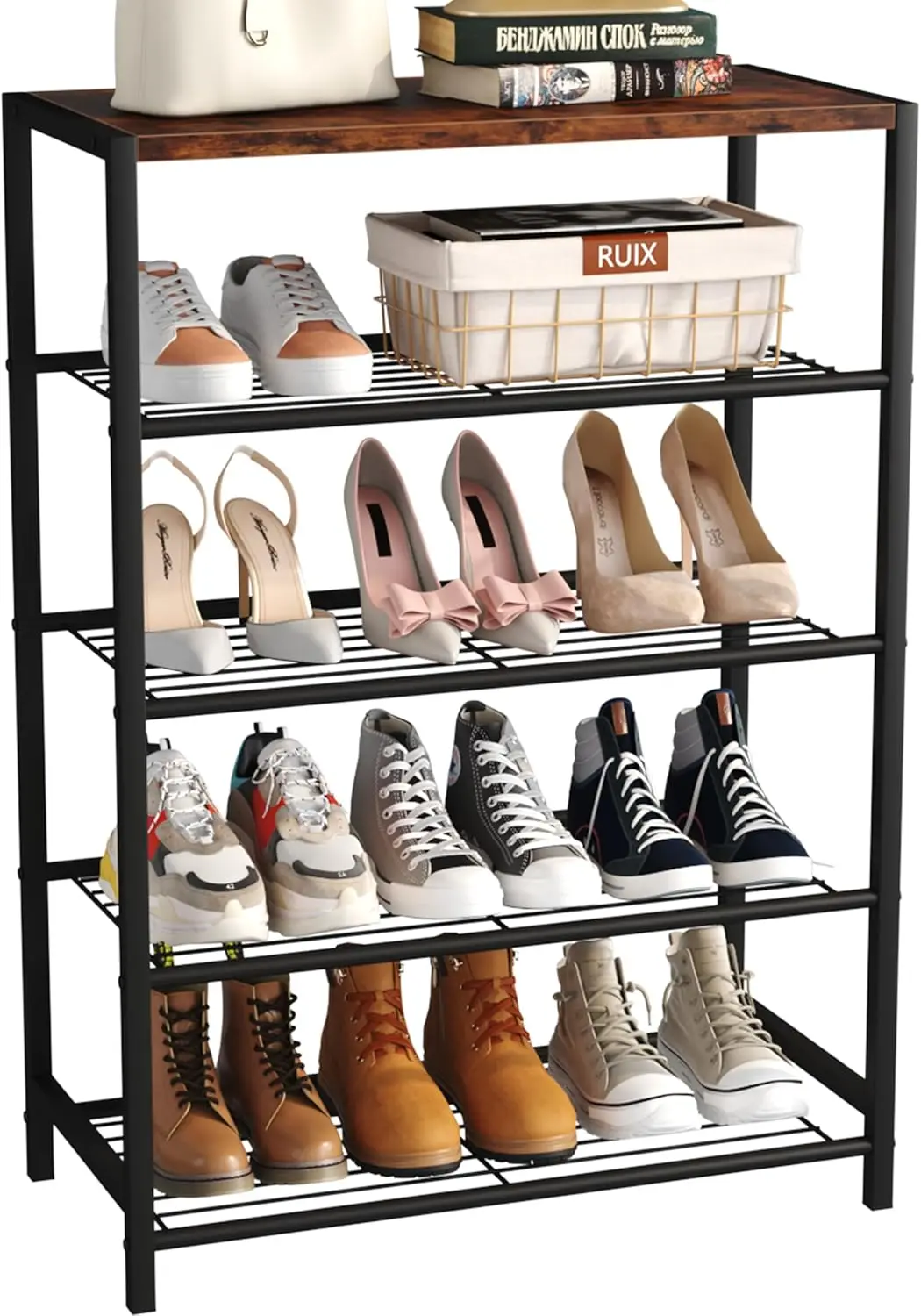 Shoe Rack Organizer, 5 Tier Industrial Shoe Storage Shelf, Narrow Sturdy Metal Shoe Shelves for Closet Entryway, Rustic
Shoe Rack Organizer, 5 Tier Industrial Shoe Storage Shelf, Narrow Sturdy Metal Shoe Shelves for Closet Entryway, Rustic