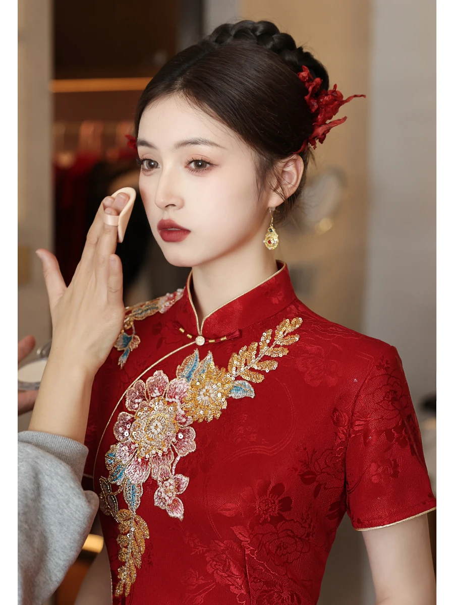 Red Embroidered Engagement Dr New Chinese Sle Long Qipao Women's Faionable Wedding Guest Dr Vintage Wind
Red Embroidered Engagement Dr New Chinese Sle Long Qipao Women's Faionable Wedding Guest Dr Vintage Wind