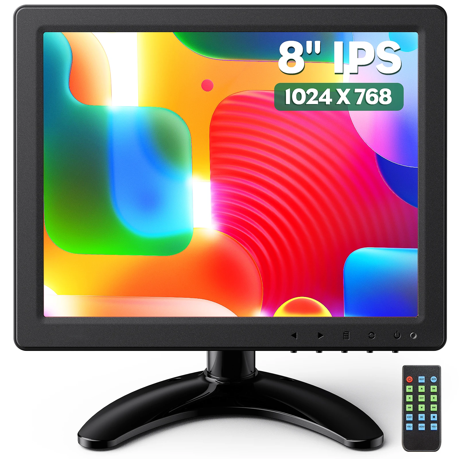 Eyoyo 8 Inch Small LCD Monitor, 1024x768 4:3 IPS Mini Security Camera Monitor Screen Support HDMI VGA AV BNC Input with Remote Control, Video Monitors for Retro Computer PC NVR CCTV Raspbery Pi