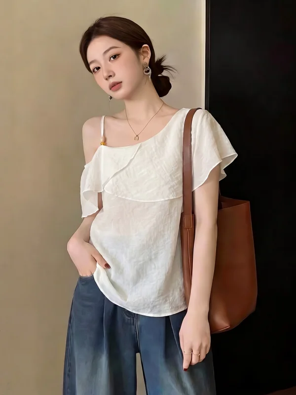 Chic Shoulder Bared Silk Shirt Women's Beautiful Small Top Super Cute Summer New Style plus Size Korean Style Commute Style
Chic Shoulder Bared Silk Shirt Women's Beautiful Small Top Super Cute Summer New Style plus Size Korean Style Commute Style