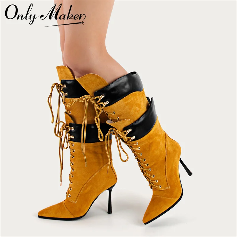 Onlymaker Women Pointed Toe Double Stiletto High Heel Lace Up Mid-Calf Boots Fashion Sexy Lace Up Strappy Knee High Boots
Onlymaker Women Pointed Toe Double Stiletto High Heel Lace Up Mid-Calf Boots Fashion Sexy Lace Up Strappy Knee High Boots