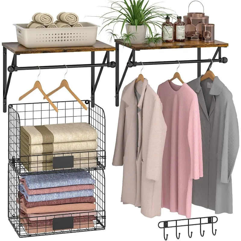 Laundry Room Shelves Wall Mounted with Wire Baskets, Over the Washer and Dryer Shelf with Clothes Drying Rack
Laundry Room Shelves Wall Mounted with Wire Baskets, Over the Washer and Dryer Shelf with Clothes Drying Rack