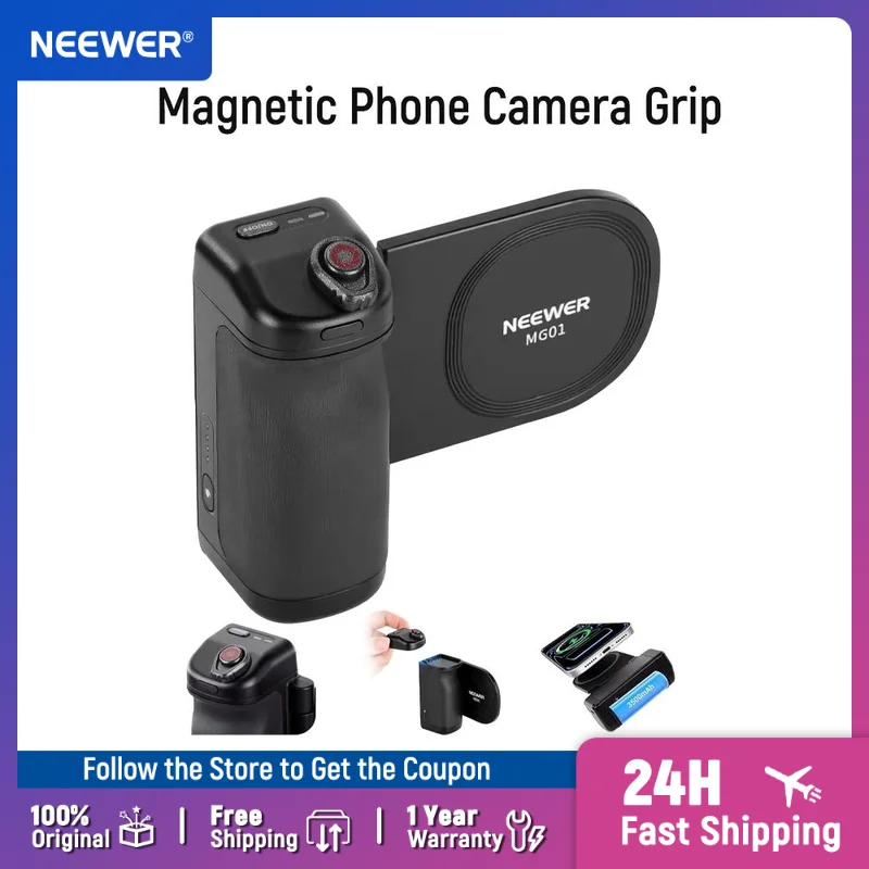 NEEWER Magnetic Phone Camera Grip for MagSafe iPhone Samsung Wireless Charging, with 3500mAh Battery & Detachable Remote
NEEWER Magnetic Phone Camera Grip for MagSafe iPhone Samsung Wireless Charging, with 3500mAh Battery & Detachable Remote