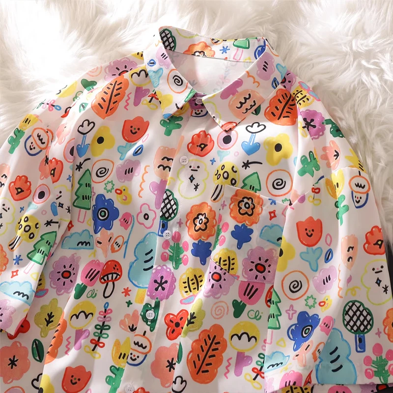 Loose Fit Dopaamine Men's Short Sleeve Shirt Cartoon Graffiti Print plus Size Summer Fashionable Floral Patterned Casual Shirt
Loose Fit Dopaamine Men's Short Sleeve Shirt Cartoon Graffiti Print plus Size Summer Fashionable Floral Patterned Casual Shirt