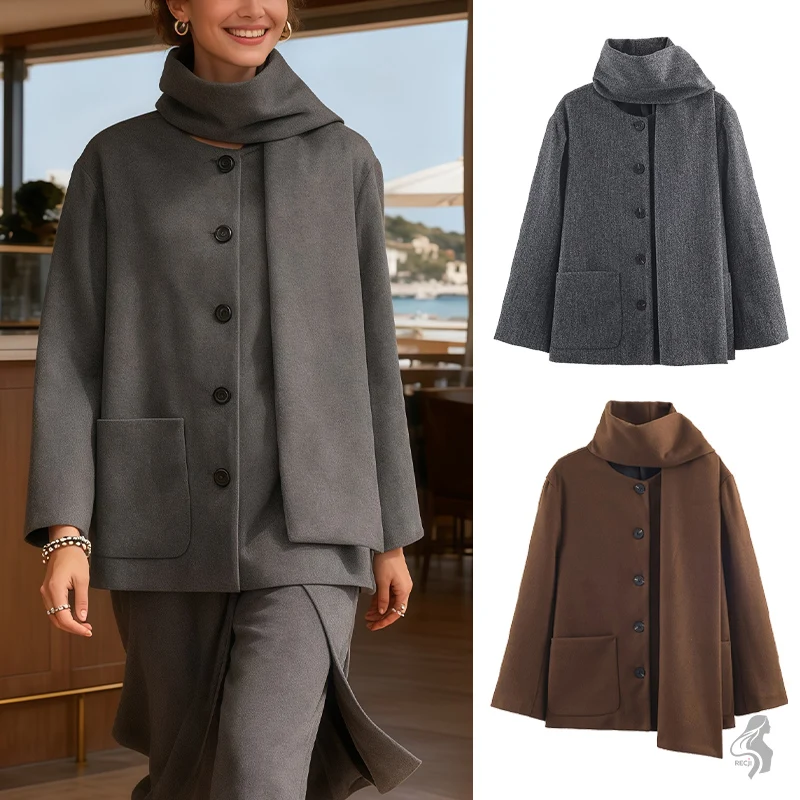 Womens Wrap Scarf Collar Coat Single Breasted With Large Pockets Loose Fit Autumn Winter Office Chic Top Woman Clothes Tops
Womens Wrap Scarf Collar Coat Single Breasted With Large Pockets Loose Fit Autumn Winter Office Chic Top Woman Clothes Tops