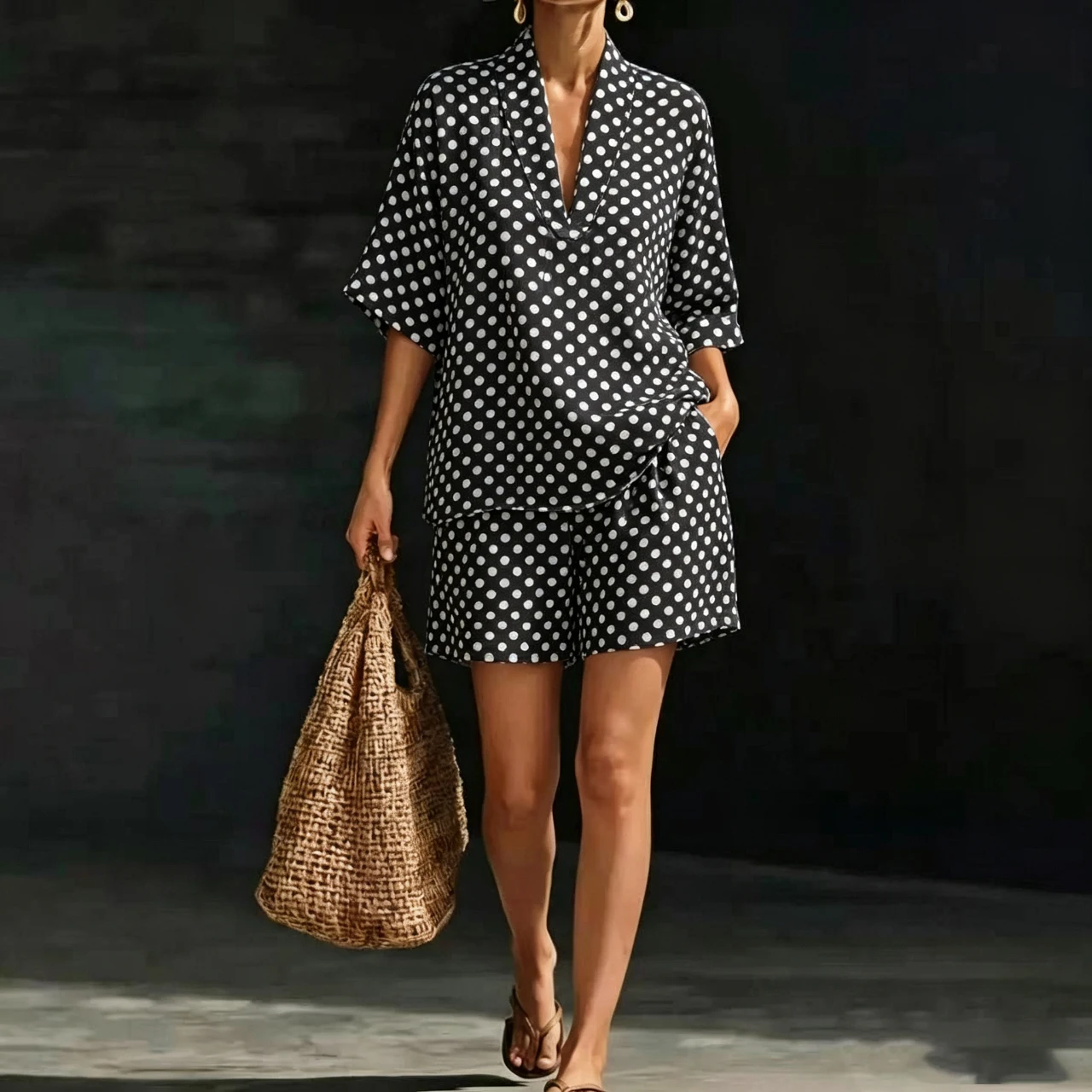 Fashion Casual Polka Dot Print Two Piece Set Women Summer Comfort Holiday Sexy V Neck Short Sleeves Top And Shorts 2 Sets
Fashion Casual Polka Dot Print Two Piece Set Women Summer Comfort Holiday Sexy V Neck Short Sleeves Top And Shorts 2 Sets