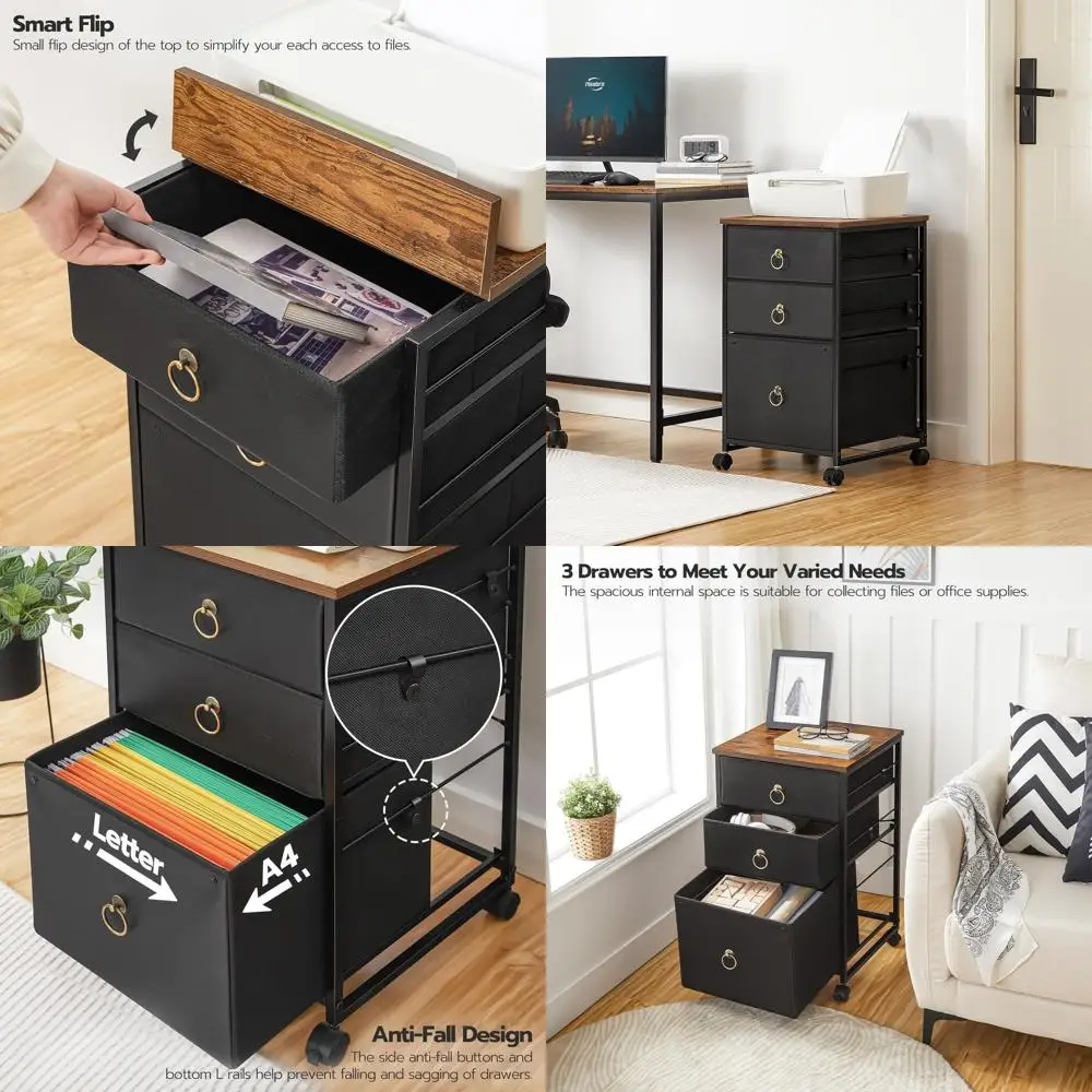 3-Drawer Mobile File Cabinet, Under Desk Storage, Rolling Printer Stand, A4/Letter Size, Nonwoven Fabric, Rustic Brown & Black B
3-Drawer Mobile File Cabinet, Under Desk Storage, Rolling Printer Stand, A4/Letter Size, Nonwoven Fabric, Rustic Brown & Black B