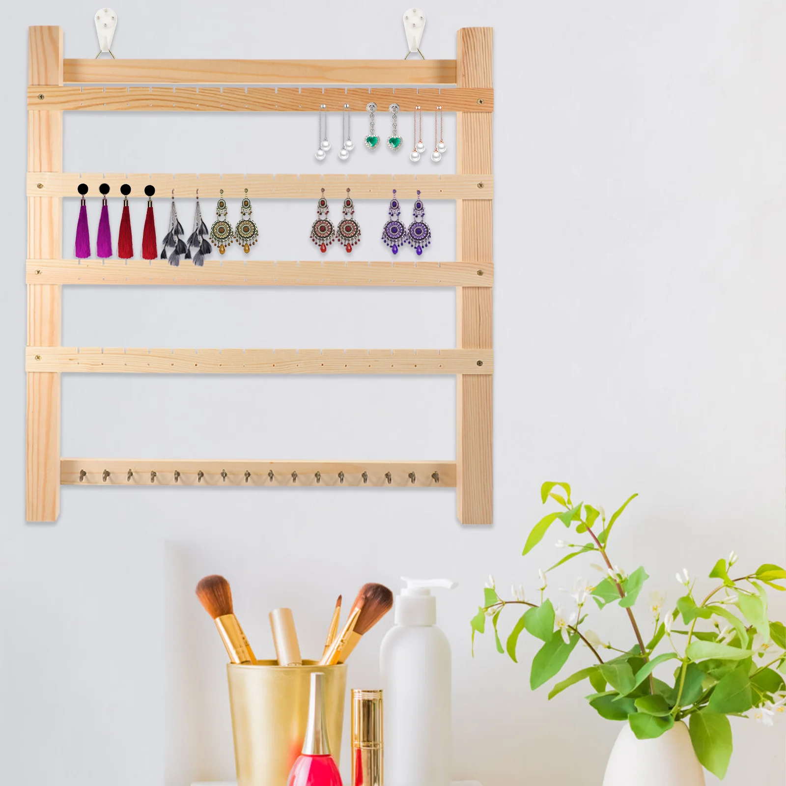 Wall ganizer Wooden Earring Necklace Holder Small Size Ear Display Rack Safe Easy Use Longlasting Decorative Storage Shelf
Wall ganizer Wooden Earring Necklace Holder Small Size Ear Display Rack Safe Easy Use Longlasting Decorative Storage Shelf