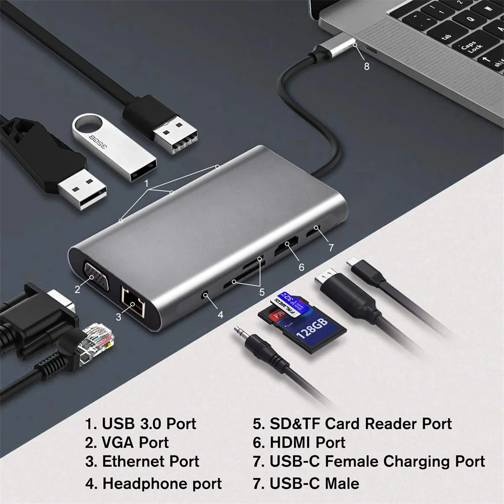 HUB Type-C к RJ45 Gigabit Lan Ethernet HDMI VGA-адаптер SD TF Card Reader USB-C 3.0 Aux для MacBook Samsung Huawei TV
HUB Type-C к RJ45 Gigabit Lan Ethernet HDMI VGA-адаптер SD TF Card Reader USB-C 3.0 Aux для MacBook Samsung Huawei TV