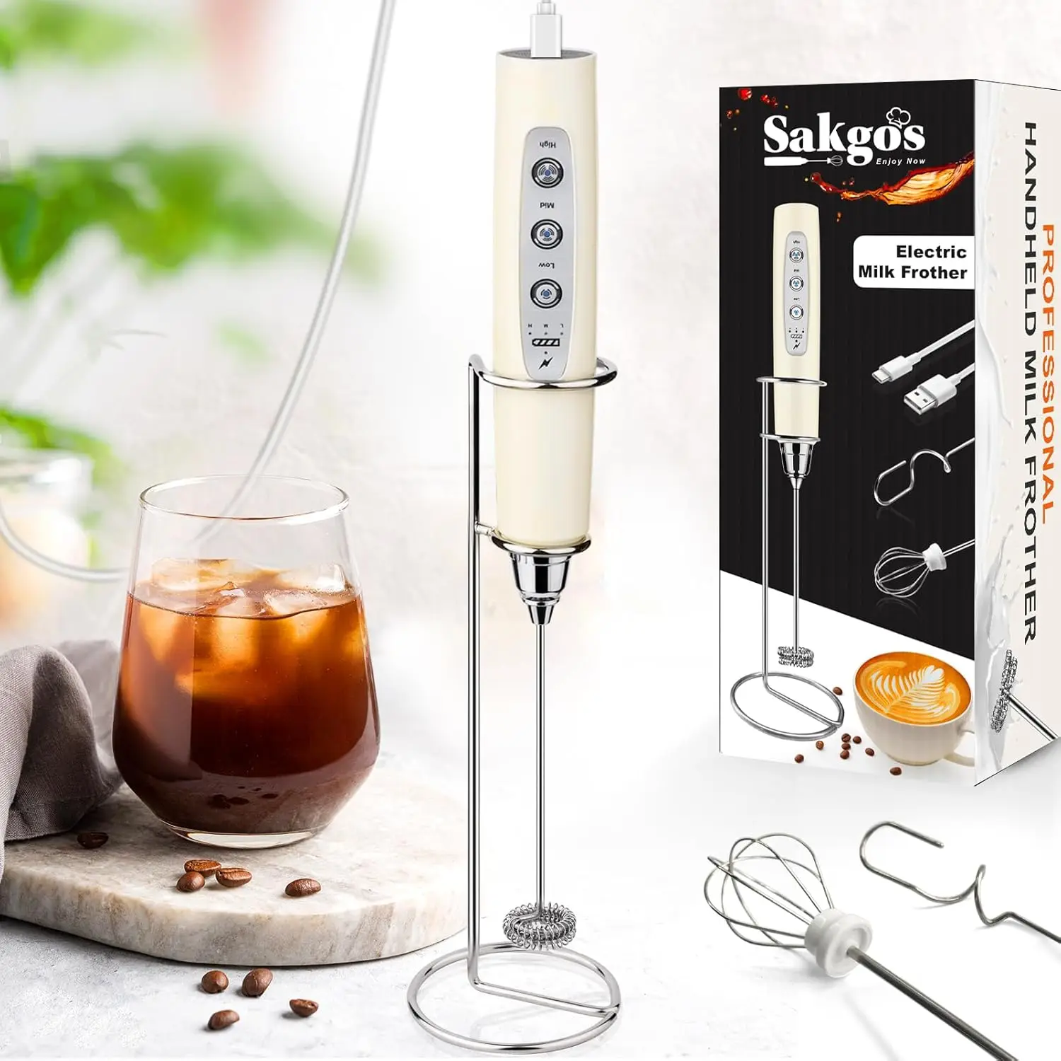 Rechargeable Handheld Milk Frother 3-Speed Electric Whisk with 3 Stainless Steel Whisks for Coffee, Latte, Cappuccino, Matcha
Rechargeable Handheld Milk Frother 3-Speed Electric Whisk with 3 Stainless Steel Whisks for Coffee, Latte, Cappuccino, Matcha