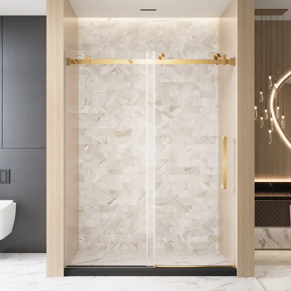 Frameless Single Sliding Shower Door 56-60"W×76"H,6mm Glass, Explosion-Proof Brushed Gold
Frameless Single Sliding Shower Door 56-60"W×76"H,6mm Glass, Explosion-Proof Brushed Gold