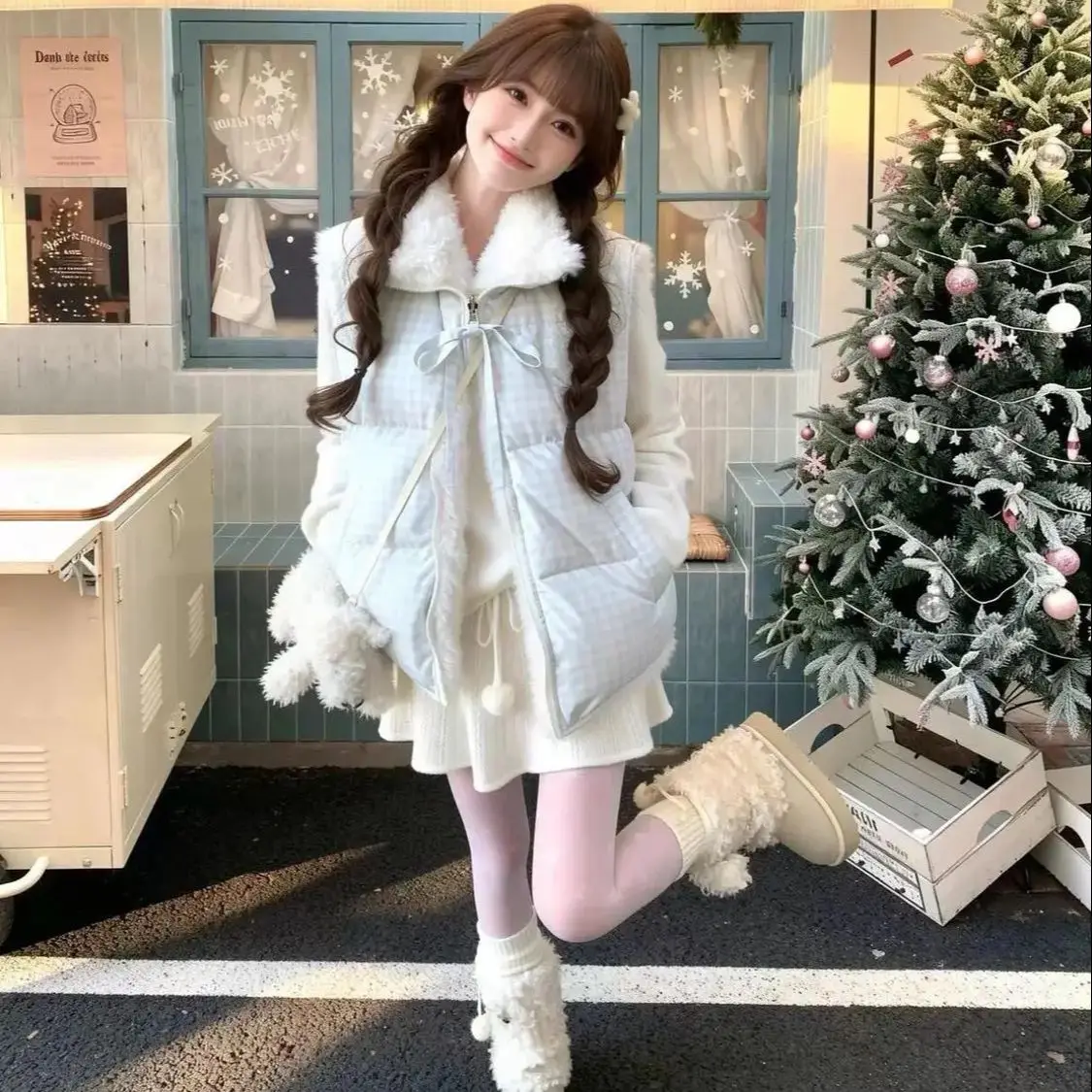 Japan Sweet And Cute Bow Reversible Lamb Wool Blue Check Vest For Women Winter Thickened Warm Layered Cotton Jacket
Japan Sweet And Cute Bow Reversible Lamb Wool Blue Check Vest For Women Winter Thickened Warm Layered Cotton Jacket