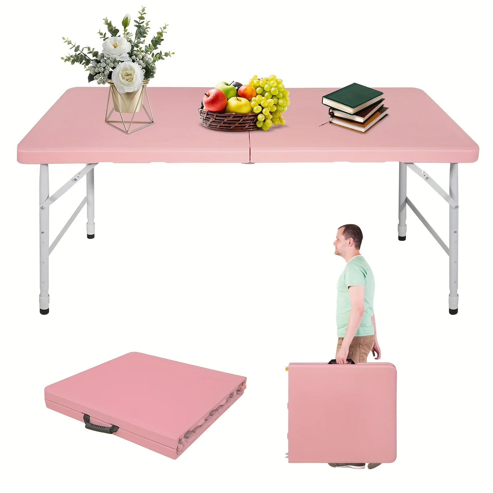 4ft Portable Folding Table, Fold-in-Half Utility Adjustable Height Plastic Foldable Table with Carrying Handle for Camping
4ft Portable Folding Table, Fold-in-Half Utility Adjustable Height Plastic Foldable Table with Carrying Handle for Camping