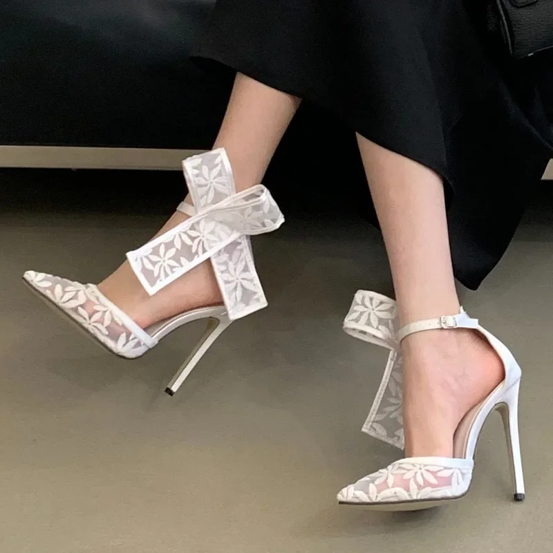 Aneikeh White Lace Floral Embroidered Pointed Toe High Heel Sandals Ankle Strap Bow Knot Thin Heel Pumps Wedding Bridal Party
Aneikeh White Lace Floral Embroidered Pointed Toe High Heel Sandals Ankle Strap Bow Knot Thin Heel Pumps Wedding Bridal Party