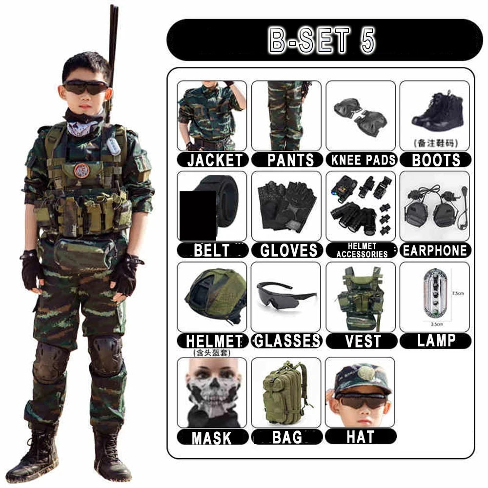 Children's Tactical Military Camouflage Suits Boys' Girls' Special Forces Short-Sleeved Clothing Outdoor Summer Camp Equipment
Children's Tactical Military Camouflage Suits Boys' Girls' Special Forces Short-Sleeved Clothing Outdoor Summer Camp Equipment