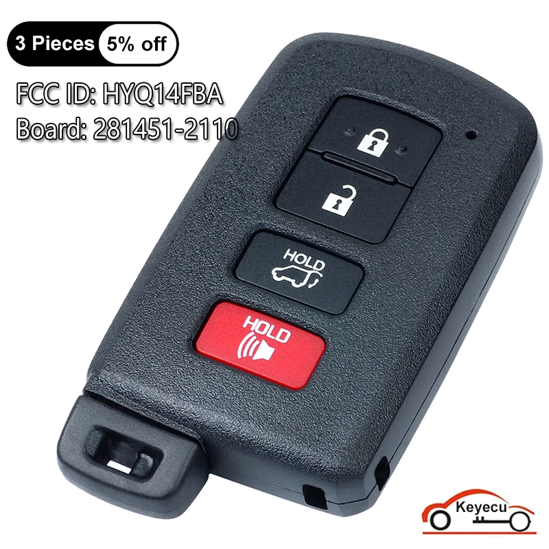 KEYECU 4 кнопки для Toyota Highlander Kluger 2014 2015 2016 2017 2018 19 дистанционный смарт ключ-брелок HYQ14FBA 281451-2110 89904-0E121
KEYECU 4 кнопки для Toyota Highlander Kluger 2014 2015 2016 2017 2018 19 дистанционный смарт ключ-брелок HYQ14FBA 281451-2110 89904-0E121