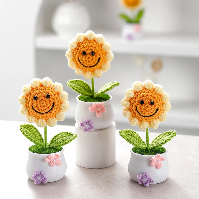 Artificial Flowers Sunflower Smiling Face Rose Small Potted Plant Hand-woven Car Home Decoration Children's Day Gift
Artificial Flowers Sunflower Smiling Face Rose Small Potted Plant Hand-woven Car Home Decoration Children's Day Gift