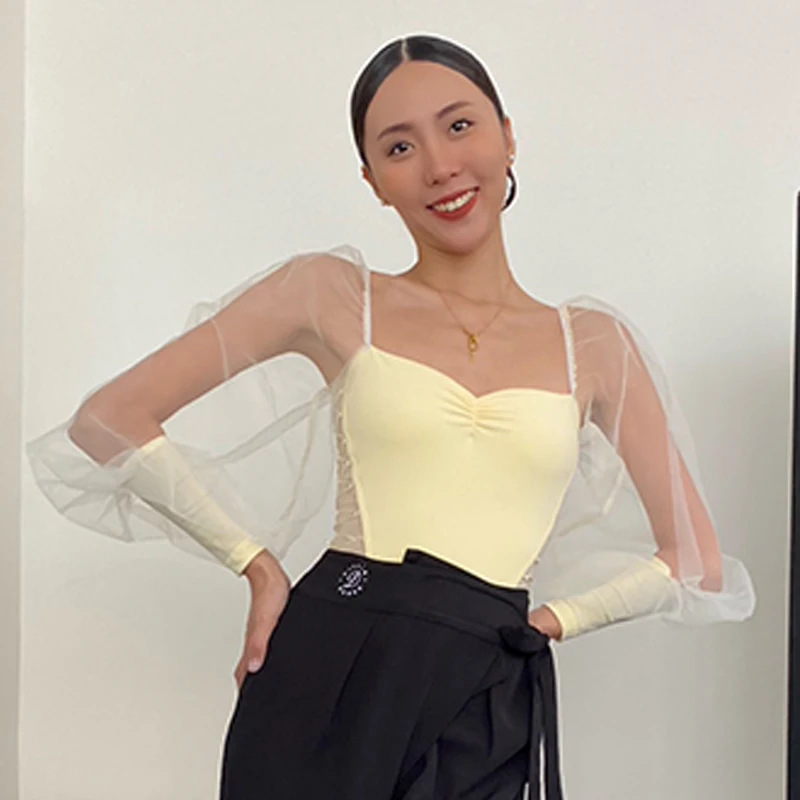 Ballroom Dance Clothes Women Latin Performance Wear Yellow Bubble Sleeves Tops Adult Practice Clothing Gymnastic Leotard NV18086
Ballroom Dance Clothes Women Latin Performance Wear Yellow Bubble Sleeves Tops Adult Practice Clothing Gymnastic Leotard NV18086