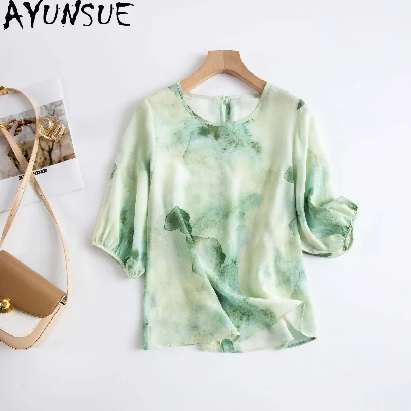 AYUNSUE 100% Silk Women's T-shirts Stylish O-neck T Shirt Casual Versatile Tops for Woman Summer Clothes Woman 2026 Ropa Mujer
AYUNSUE 100% Silk Women's T-shirts Stylish O-neck T Shirt Casual Versatile Tops for Woman Summer Clothes Woman 2026 Ropa Mujer