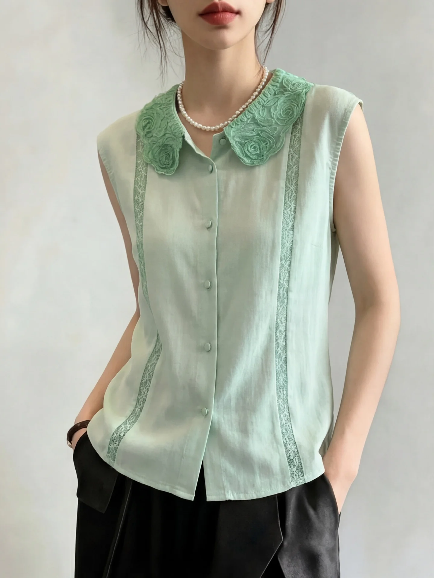 Elegant Green 3D Floral Stand Collar Sleeveless Shirt Women's Summer New Style Stylish Splice Button Cardigan Top
Elegant Green 3D Floral Stand Collar Sleeveless Shirt Women's Summer New Style Stylish Splice Button Cardigan Top