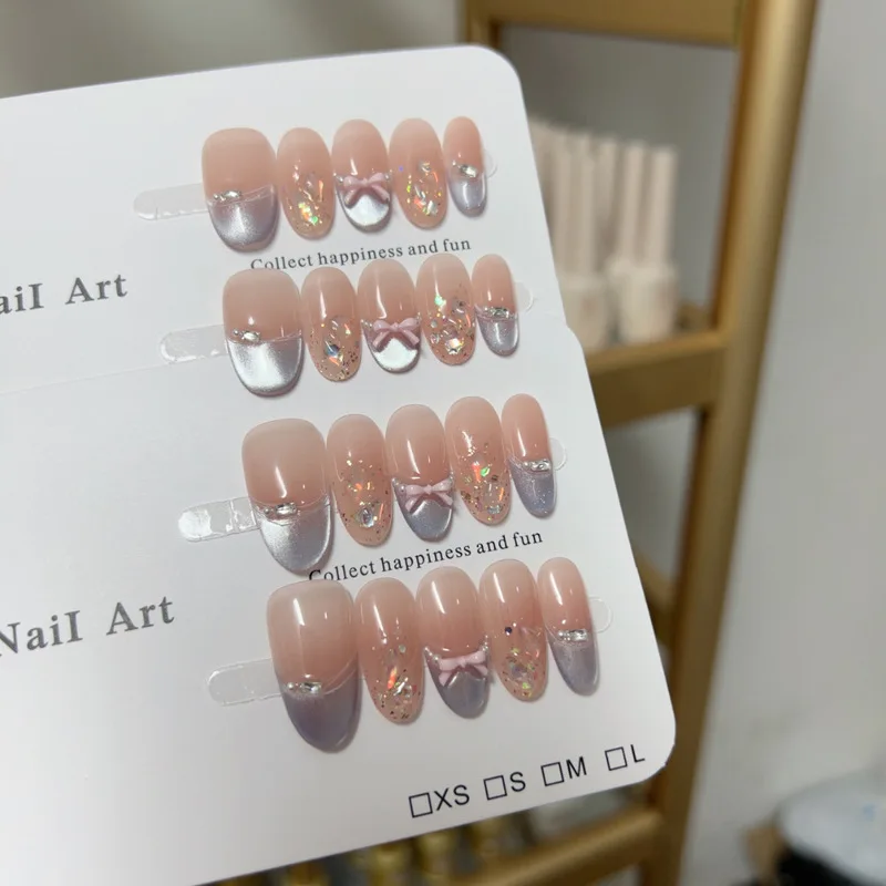 10Pcs Handmade French Oval Press On Nails Shiny Cat's Eye Rhinestones 3D Bow Design Cute Sweet Fake Nail Wearable Nails Tips Art
10Pcs Handmade French Oval Press On Nails Shiny Cat's Eye Rhinestones 3D Bow Design Cute Sweet Fake Nail Wearable Nails Tips Art
